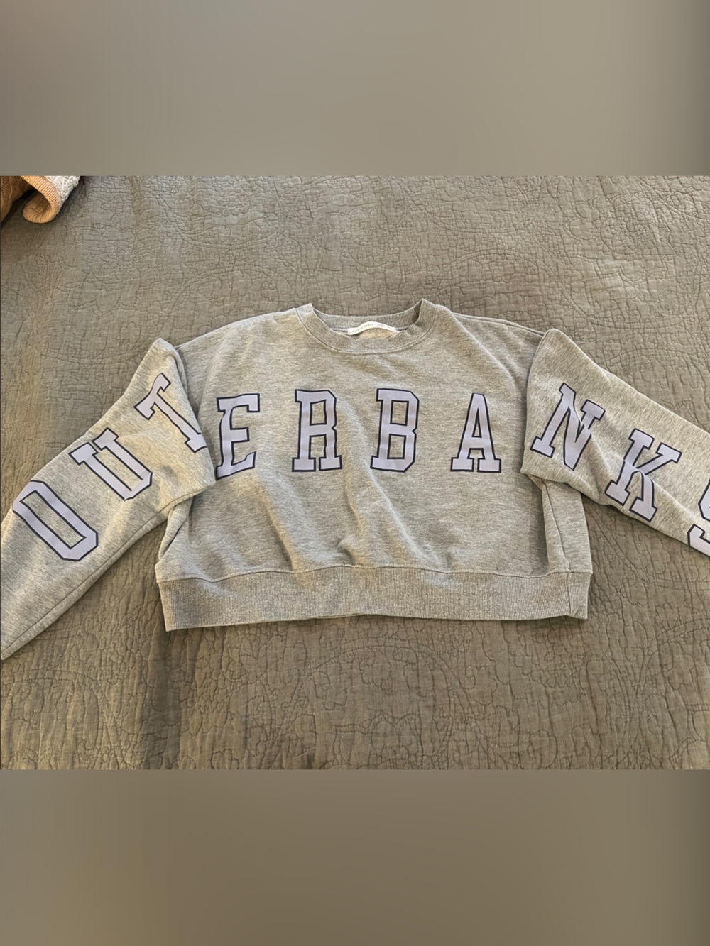 Altar'd State Grey Sweatshirt with Lilac-Outlined Collegiate Letters